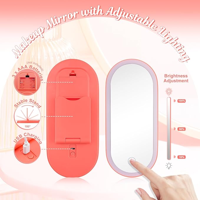 Color Nymph Makeup for Kids with LED Mirror, Travel Makeup Case with Cosmetics Kit for Beginners, Non-Toxic Make Up Set with 26-Color Face Palette Highlighter Lipgloss Eyeliner Brush