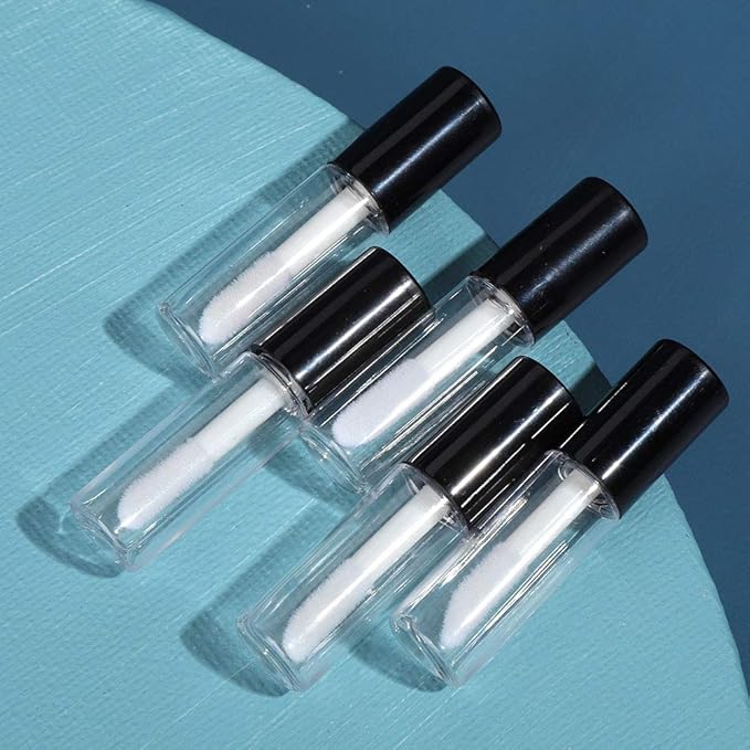 Case of 90 packs, Empty Plastic Clear Lip Gloss Tubes Lip Balm Bottle Container Black Transparent 1.2ML Makeup Tool for Women (90 pcs, Black)