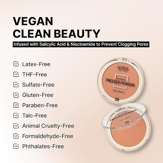 Soft Matte Pressed Powder, Blurring Poreless Face Powder Makeup, Medium Coverage Setting Powder Infused with Salicylic Acid & Niacinamide, Clean Beauty (Sun Beige, 0.28 Ounce)