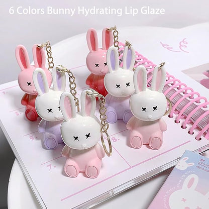 6pcs Bunny Rabbit Lip Gloss Liquid Lipsticks Set,Moisturizing Hydrating Lip Glow Oil Shine Lip Plumping Glass Waterproof Finish Party Gift for Women Girls
