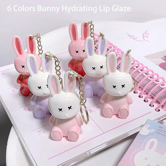 6pcs Bunny Rabbit Lip Gloss Liquid Lipsticks Set,Moisturizing Hydrating Lip Glow Oil Shine Lip Plumping Glass Waterproof Finish Party Gift for Women Girls