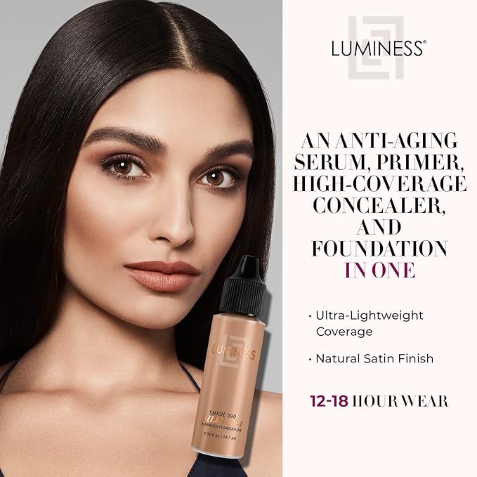 Luminess Air Silk 4-In-1 Airbrush Foundation- Foundation, Shade 090 (.5 Fl Oz) - Sheer to Medium Coverage - Anti-Aging Formula Hydrates and Moisturizes - Professional Makeup Kit for Cordless Air Brush