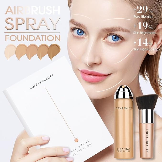 AirBrush Foundation Spray, Silky Mist Spray Makeup Kit with Brush, Full Coverage Foundation for Smooth Radiant Finish, Formula Breathable Lightweight Hydrating | #05 Sand