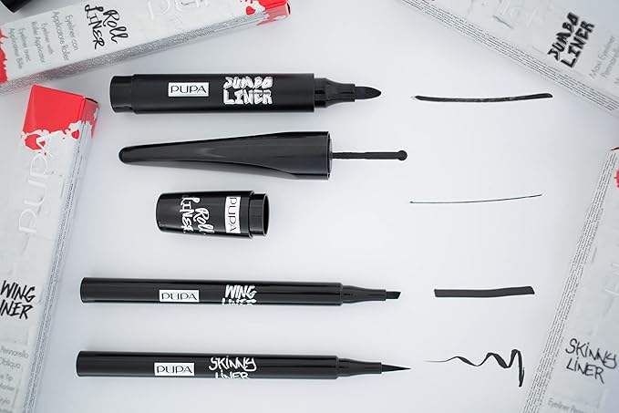 PUPA Milano Vamp! All In One And Skinny Liner Set - Volume Mascara And Ultra-Slim Eyeliner Pen - Naturally Formulated To Lengthen And Strengthen Lashes - Beautiful Gold Handbag - 3 Pc Mascara Kit