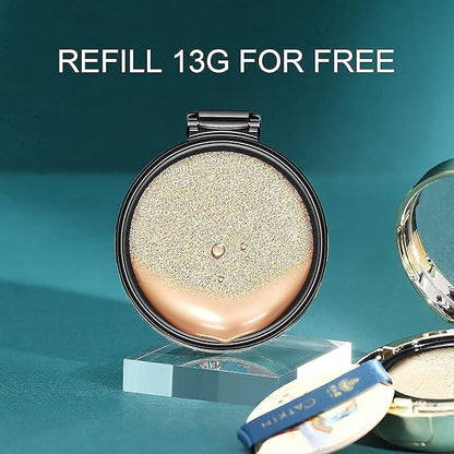 CATKIN 2Pcs Makeup Set Includes BB Cream Air Cushion Foundation C01 and C02 with Free Refill Moisturizing Natural Cover Concealer Long-lasting Makeup Oil Control Crossover Summer Palace