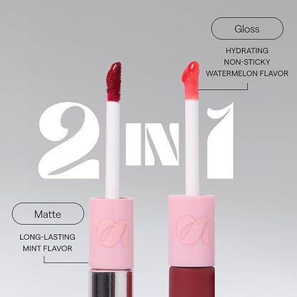 SARELLY CREATIVO LAB | Duo Telenovela Lips Matte & Gloss Lip Kit | Hydrating Red Lipstick + Non-Sticky Gloss | Cruelty Free