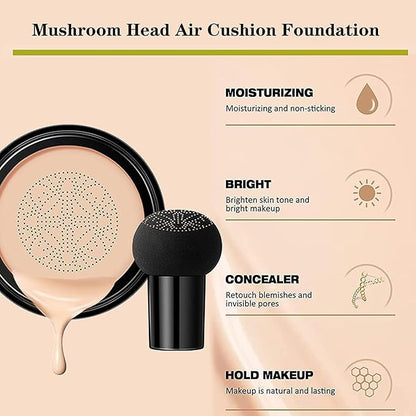 Beauty Glazed Mushroom Head Air Cushion CC Cream Foundation Cover Concealer Makeup Moisturizing Brightening Pigment Liquid Foundation, Even Skin Tone Makeup Base BB # 03 Nude