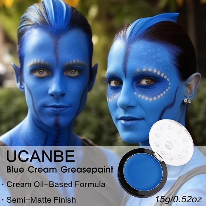 UCANBE Blue Face Body Paint Makeup Foundation, Professional Non-Toxic Greasepaint Palette for Kids & Adults Party, Cream Facepaints for Halloween Cosplay Theater Costume Stage SFX Dress-Up Makeup