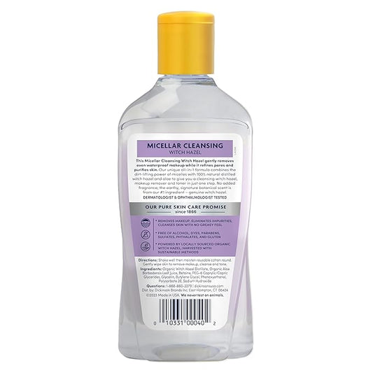 Dickinson's Micellar Cleansing Witch Hazel, An All-in-1 Makeup Remover, Pore Refiner, Skin Cleanser and Toner; Alcohol Free with Aloe, for Sensitive Skin, 16oz (Pack of 2)