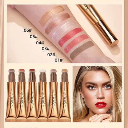 Blush Beauty Wand Highlighter 2 Pack, Matte Liquid Face Blush & Highlighter with Cushion Applicator, Natural Silky Smooth Creamy Stick Attached Easy to Blend, Long Lasting & Natural Finish Makeup Stick (03# Cherry Blush & 04# Highlight)