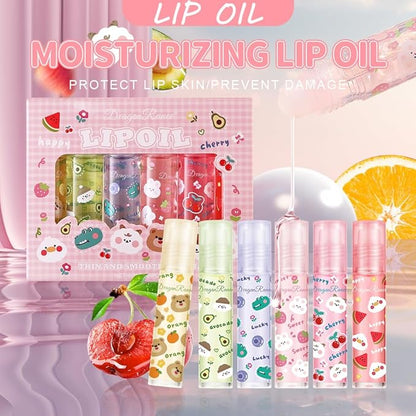 Lip Gloss Clear Jelly Lipstick Set, 6Pcs Roll On Lip Gloss Long Lasting Moisturizing Lip Balm Lip Glow Oil Nutritious Balm Lip Makeup for Women Girls