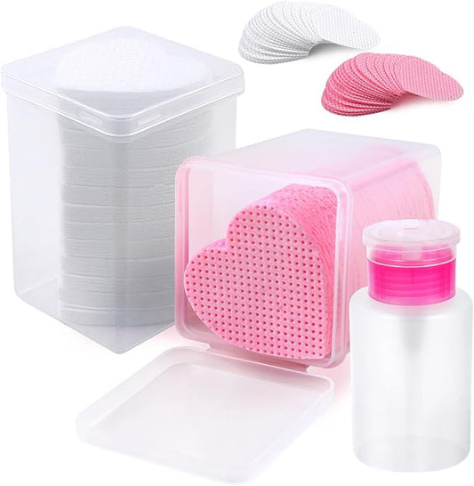 400pcs Lint Free Nail Wipes, 1 Pull-Down Pump Dispenser Bottle, Super Absorbent Soft Non-Woven Eyelash Glue Wipes for Lash Extensions, Salon Supplies (Pink & White 2)