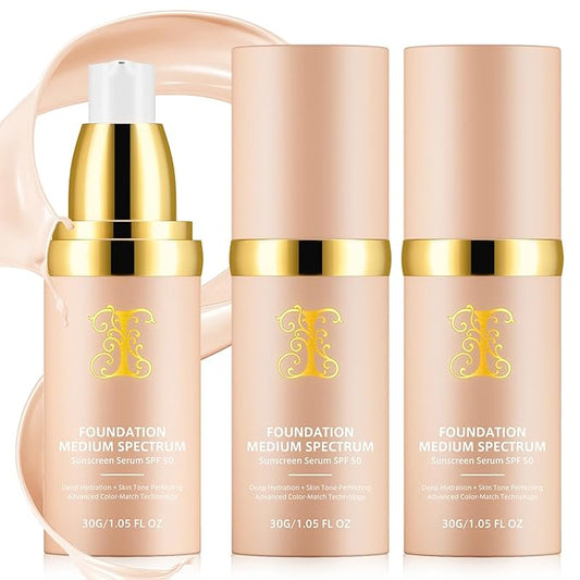 3 Pack Colour Changing Foundation, Foundation 4 in 1 - Light Spectrum with SPF 50+, Hydrating Foundation Color Changing, Concealers Waterproof & Longwearing, Medium Spectrum for Gym, Sport, Dancing