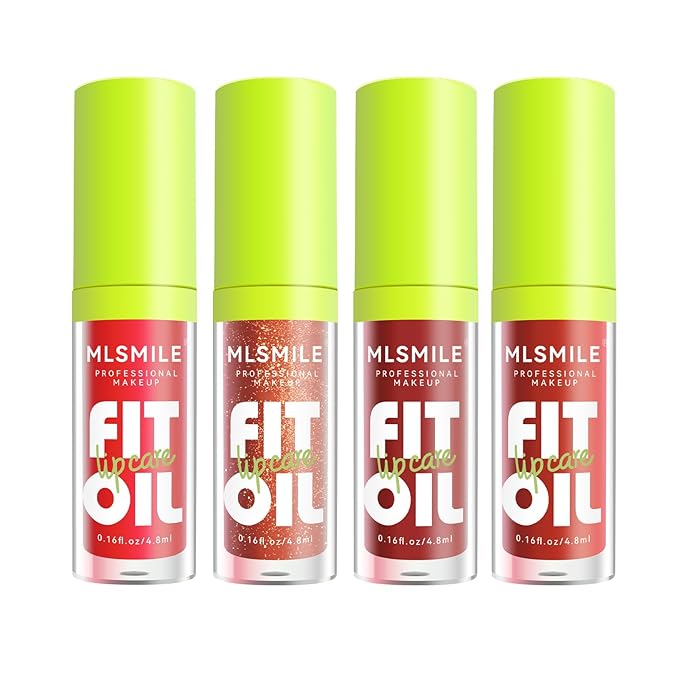 4 Colors Lip Oil Lip Glaze Set, Tinted Gloss Lip Gloss Oil, Plumping Moisturizing and Nourishing Lips, Long Lasting Fresh and Smooth Lip Care Set - B#