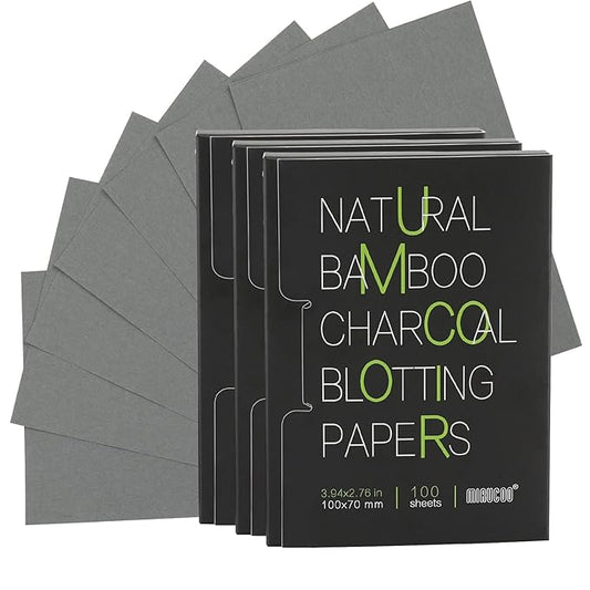 300 Count Natural Bamboo Charcoal Blotting Papers Organic Facial Oil Absorbing Sheets for Oily Skin Care Daily Oil Control Linen Tissues (100 PCS/PK, 3 PKS)