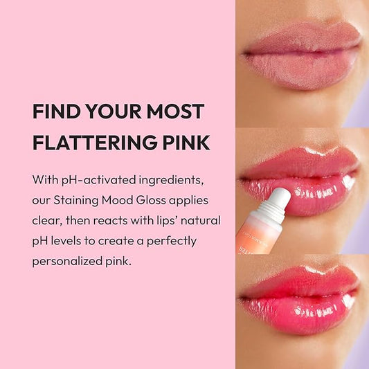 Ruby Kisses pH Lip Gloss, Pink Tinted Lip Balm Stain, Mood Color Changing Lipstick with Mango Butter for Long-Lasting Hydration, Lightweight Non-Sticky Shine, Fuller & Smoother Lips