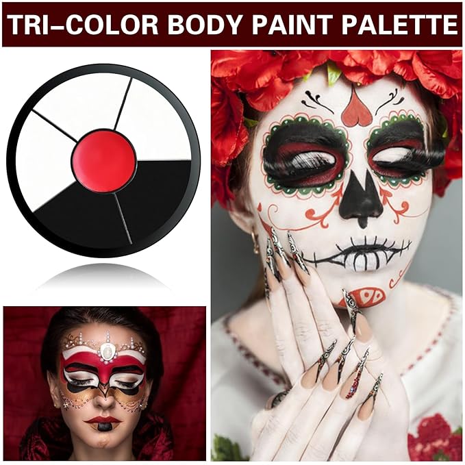 Clown Makeup Kit - Black White Red Face Body Paint Palette for Halloween, SFX, Joker, Zombie, Cosplay, Vampire