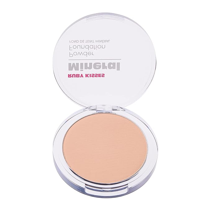 Ruby Kisses Mineral Pressed Powder Foundation, Medium to Full Coverage Natural Finish 0.35 Ounce (Ivory)