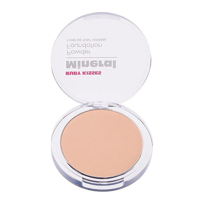 Ruby Kisses Mineral Pressed Powder Foundation, Medium to Full Coverage Natural Finish 0.35 Ounce (Ivory)