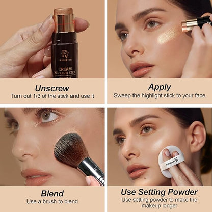 FV Cream Highlighter Stick, Blendable & Long Lasting Highlight Stick with Natural Finish, Shimmer Face Highlighter Makeup for Glowing Skin & Eyeshadow, Cruelty-free, 03 Champagne