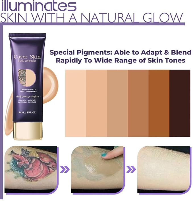 All Over Complexion Perfector, New Body Coverage Perfector, Tattoo Cover up Makeup Waterproof, Cream Body Makeup, Natural Radiance Shade,Transfer-Resistant Body Makeup (2PC, 2.5 fl oz)