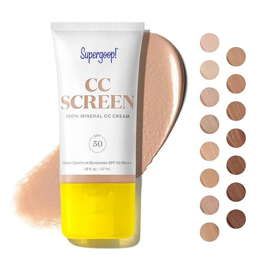 Supergoop! CC Screen - SPF 50 PA++++ CC Cream, 100% Mineral Color-Corrector & Broad Spectrum Sunscreen - Tinted Moisturizer, Concealer & Buildable Coverage Foundation - 1.6 fl oz
