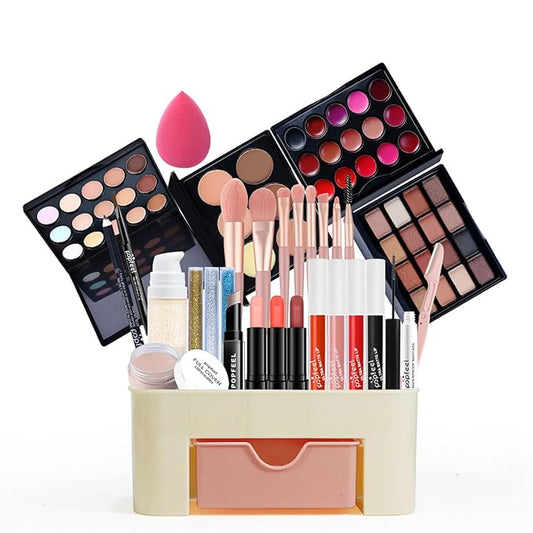 All in One Makeup Kit for Women Full Kit Girls Makeup Gift Sets Xmas Essential Bundle Include Eyeshadow Palette Lipstick Blush Concealer Eyeliner Mascara Foundation Brush Eyebrow Pencil