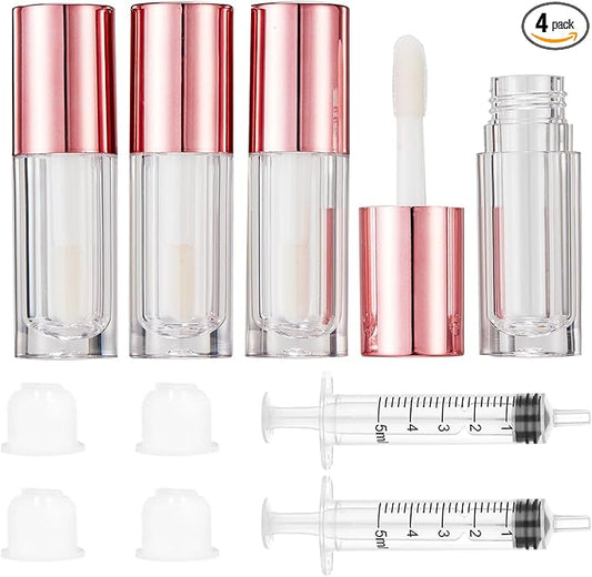 Qeuly 6ml Empty Lip Gloss Tubes, Clear Mini Lip Gloss Tubes, Lip Balm Tubes Containers with Lip Gloss Applicator Wands for Women Girls DIY Makeup Lipgloss Making Kit (D25xH86mm) (Rose Gold)