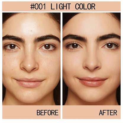 Powder Foundation,Long Wear Full Coverage Foundation with Sponge,Flawess Demi-Matte Finish,Brighten Correcting Color