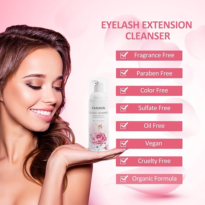 Eyelash Extension Cleanser 207ml +Mascara Wand+ Brush Eyelid Foaming Cleanser,Eyelash Wash and Lash Bath for Extensions,Paraben & Sulfate Free,Makeup Remover,Salon and Home use（207ml/7fl.oz)