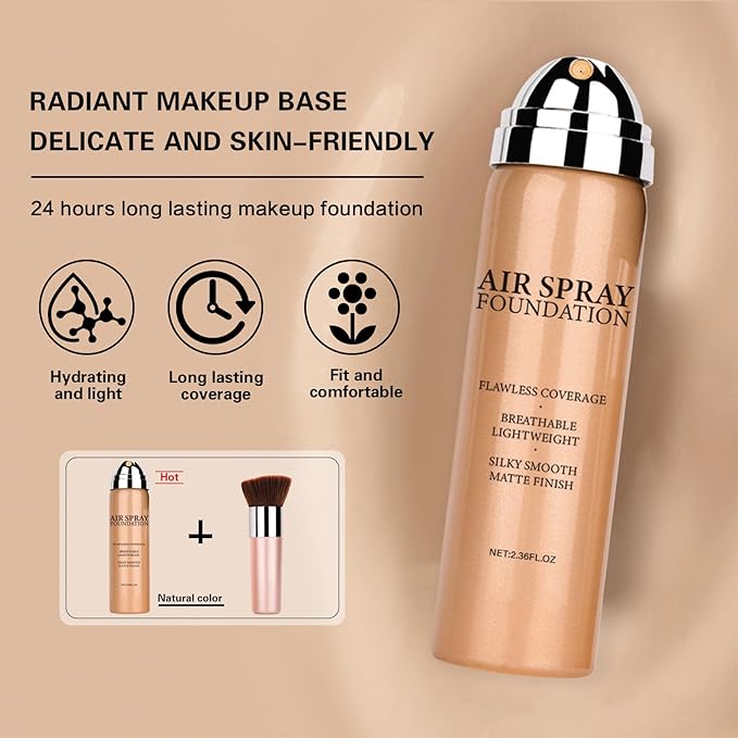 Airbrush Foundation Makeup Spray for Mature Skin Silk Lightweight Airbrush Flawless Setting Spray Foundation Makeup（02# Beige Color）
