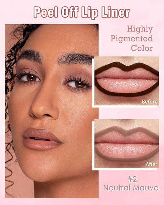Peel Off Lip Liner Stain, Long Lasting Waterproof Lipliner Tattoo Stain, Transfer-Proof, High Pigmented Color Lipstain with Matte Finish, All-Day Stay Lipliner Makeup for Women, Neutral Mauve