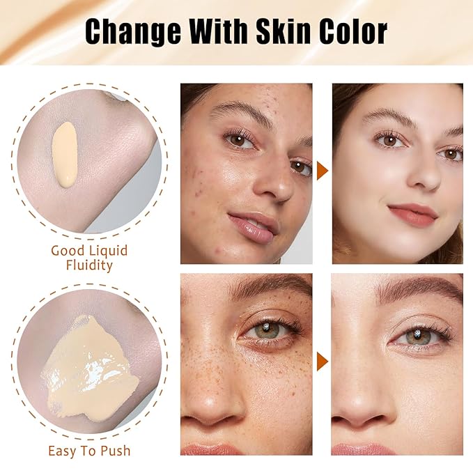 TLM Colour Changing Liquid Foundation Hides Wrinkles & Lines, BB Cream Makeup Base Concealer Cover Moisturizing Fluid for all Skin Tone SPF15 (30ml)