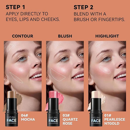 3Pcs Cream Contour Stick Makeup Kit, Shades with Highlighter, Blush and Bronzer Contour Stick for Sculpt the Cheeks, Long Lasting, Waterproof, Matte & Dewy Finish LIGHT(1+3+4)