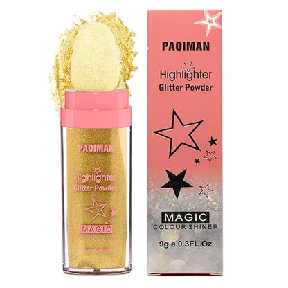 Gold Glitter Powder Highlighter Makeup, Body Brightens the Natural Three-Dimensional Face Blusher Fairy Highlight Patting Powder. (05# Gold)