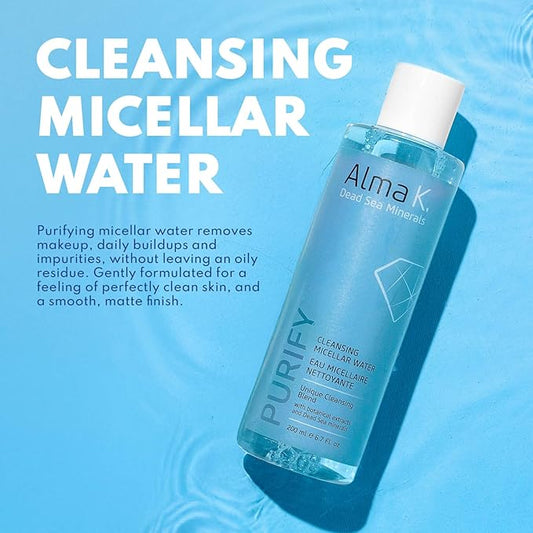 ALMA K Cleansing Micellar Water - Soothing Makeup Remover - Non-Drying for All Skin Types - Water-Based Gentle Facial Cleanser with Aloe Vera - 6.7 oz