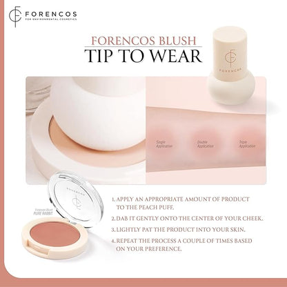 FORENCOS Matte Blush Set (Puff Included), Long Lasting Korean Blush Power, Zero Sebum Shine, Flawless Finish, Easy Blending, Lightweight & No Cakey Residue (PURE RABBIT)