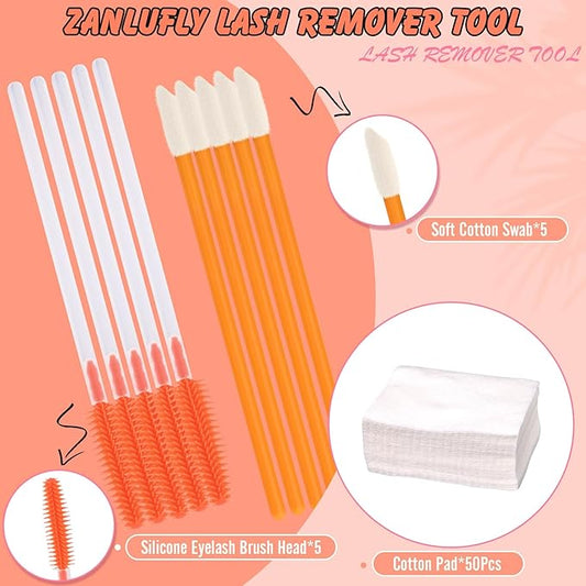 Lash Remover Kit for Lash Clusters&Makeup Eyelash Glue Remover Gel Individual Lash Glue Remover 20ml for Cluster Lashes with 50Pcs Cotton 5 Lash Brush 5 Wand Nourishing Eye Cleanser