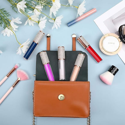 Maitys 12 Pieces Crystal Rhinestone Lip Gloss Wand Tubes Include 10 Pieces 5 ml Empty Lip Gloss Lip Balm Bottles with Rubber Stoppers and 2 Pieces 20 ml Plastic Syringe for Cosmetic (Rose Gold)