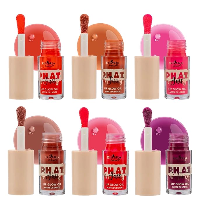 Beauty Bundle Italia Deluxe Phat n' Juicy Lip Glow Oil Plump and Pout Lip Gloss Oil, Long lasting Glow, Scented, Non Sticky Cruelty Free Vegan, Moisturizing & Nourishing Fat Lip Oil