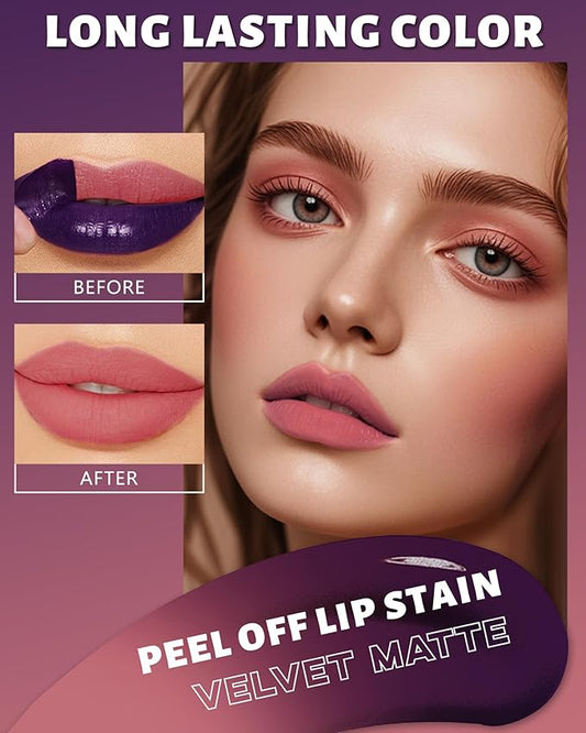 Peel Off Lip Stain Tattoo, Long Lasting Lip Liner Stain Peel Off Matte Nude Lip Gloss Light Pink Lipstick, Waterproof Smudge Proof High Pigmented Color Peel Off Lipgloss Tint Women Lip Makeup Gift-01