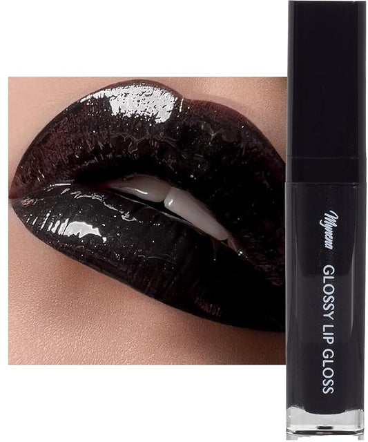 Mynena Black High Shine Stay Glossy Lip Gloss | Non-Sticky Lightweight Hydrating Formula | Vegan Cruelty-Free Paraben-Free | Lipstick Topper & Moisturizing Gloss | Blake
