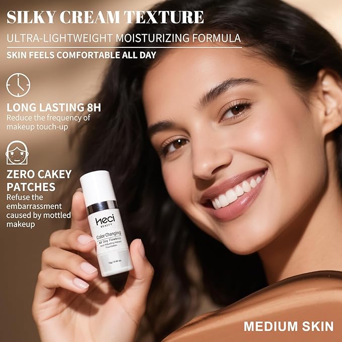 Color Changing Foundation,2 Pack Travel Size, Medium Coverage, Improves Uneven Skin Tone, Lightweight & Lasting,Make up for Flawless Liquid Foundation,Nature Finish for Honey Skin 0.42 oz