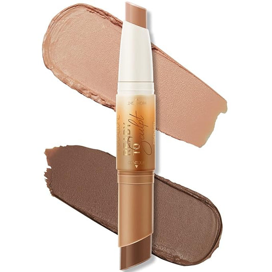 FOCALLURE 2 in 1 Cream Bronzer and Highlighter Stick,Non-greasy & Non-drying Contour Pencil,Easy to Create a Natural Matte Finishing,Long Lasting & Waterproof Face Brighten Make up Pen,MOCHA CHIFFON