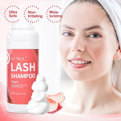 Lash Extension Cleanser Peach 500ml Eyelash Shampoo Lash Wash Shampoo Lash Cleanser Foam with Salon and Home Care