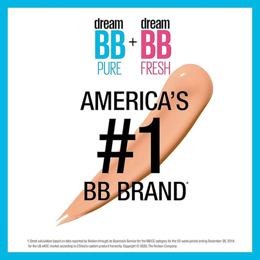 Maybelline Dream Pure Skin Clearing BB Cream, 8-in-1 Skin Perfecting Beauty Balm With 2% Salicylic Acid, Sheer Tint Coverage, Oil-Free, Light, 1 Count (Pack of 2)