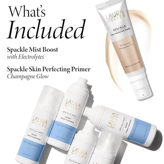 LAURA GELLER NEW YORK Prime-n-Set Duo: Spackle Primer + Spackle Mist Boost Setting Spray with Electrolytes (01 Champagne Glow + Electrolytes, 5.0 Fl Oz)