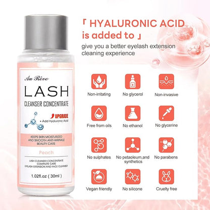Lash Shampoo Concentrate 30ml Lash Cleanser Concentrate Add Hyaluronic Acid Oil-Free Lash Extension Shampoo Perfect for Salon，Peach