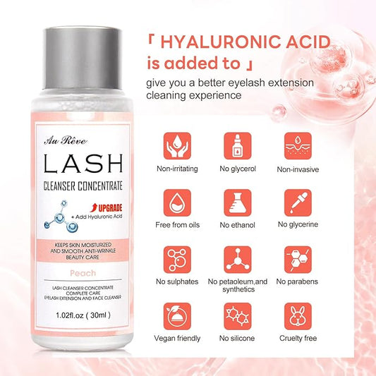 Lash Shampoo Concentrate 30ml Lash Cleanser Concentrate Add Hyaluronic Acid Oil-Free Lash Extension Shampoo Perfect for Salon，Peach