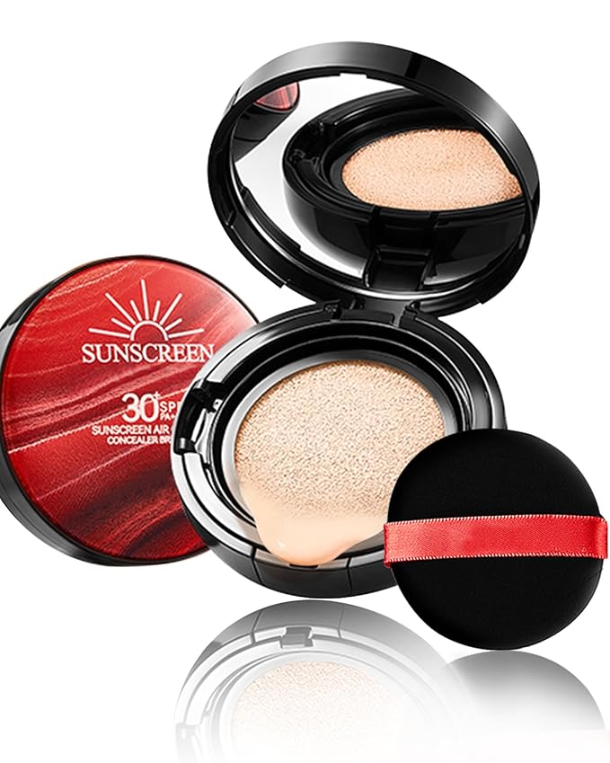 Sunscreen Cushion Foundation with SPF30, Full Coverage Face Cream Foundation Makeup for Mature Skin Moisturizing Breathable Concealer,Lightweight & Buildable BB Cream for All Skin Types, Ivory